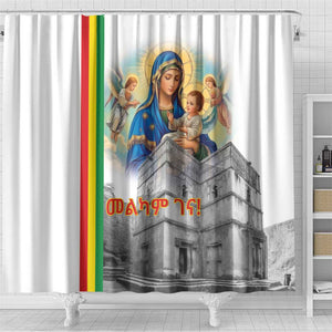 Melkam Gena Ethiopia Shower Curtain Saint Mary Lalibela Churches