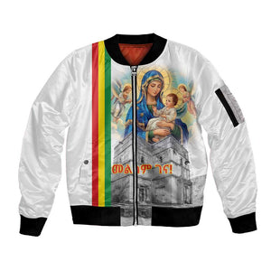 Melkam Gena Ethiopia Sleeve Zip Bomber Jacket Saint Mary Lalibela Churches