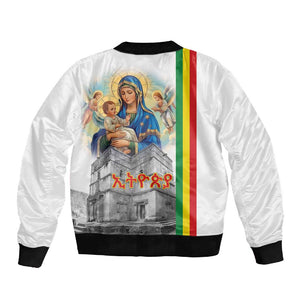 Melkam Gena Ethiopia Sleeve Zip Bomber Jacket Saint Mary Lalibela Churches