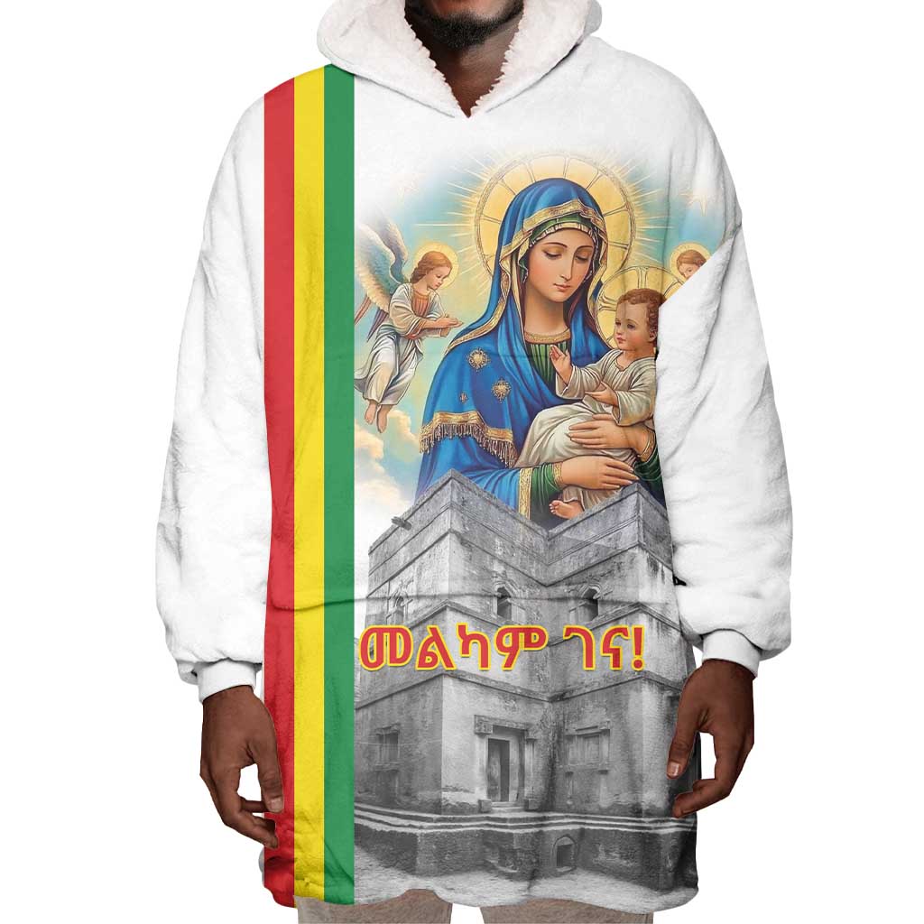 Melkam Gena Ethiopia Wearable Blanket Hoodie Saint Mary Lalibela Churches