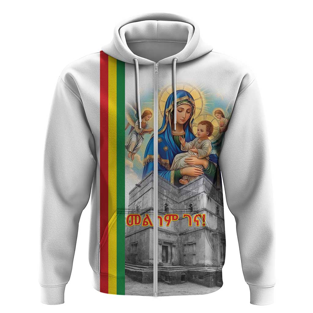 Melkam Gena Ethiopia Zip Hoodie Saint Mary Lalibela Churches