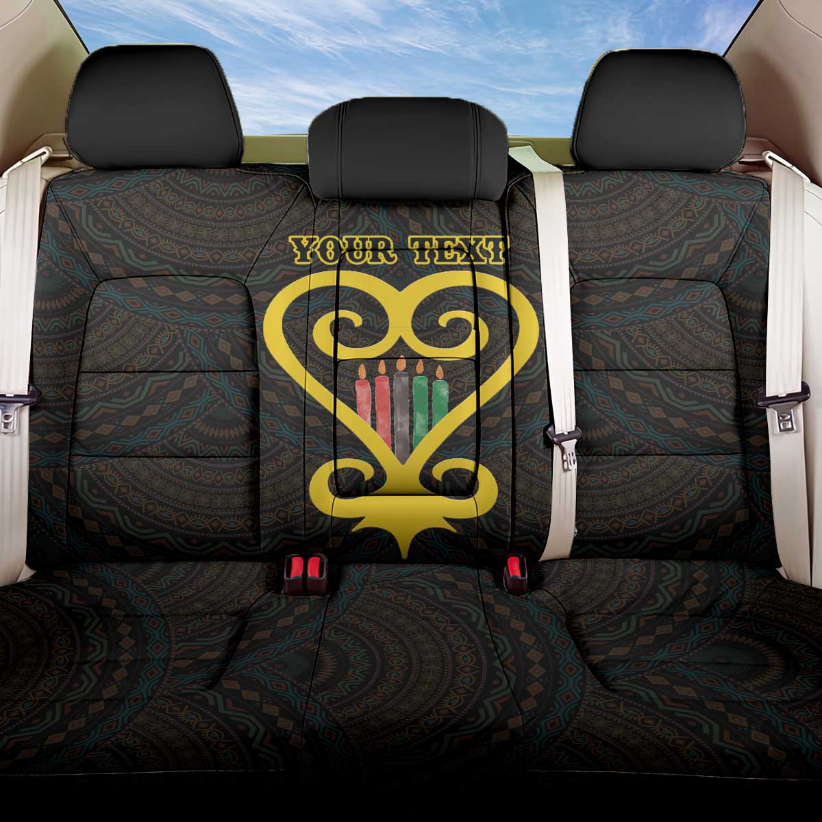 Personalized African-American Black Love Day Back Car Seat Cover Sankofa Heart - Nya Akoma