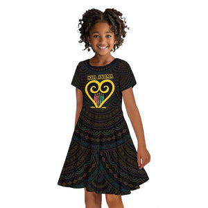 Personalized  African-American Black Love Day Kid Short Sleeve Dress Sankofa Heart - Nya Akoma