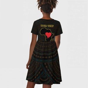 Personalized  African-American Black Love Day Kid Short Sleeve Dress Sankofa Heart - Nya Akoma