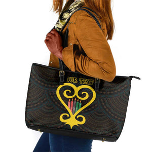 Personalized African-American Black Love Day Leather Tote Bag Sankofa Heart - Nya Akoma