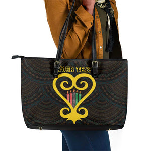 Personalized African-American Black Love Day Leather Tote Bag Sankofa Heart - Nya Akoma