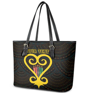 Personalized African-American Black Love Day Leather Tote Bag Sankofa Heart - Nya Akoma