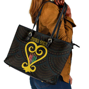 Personalized African-American Black Love Day Leather Tote Bag Sankofa Heart - Nya Akoma