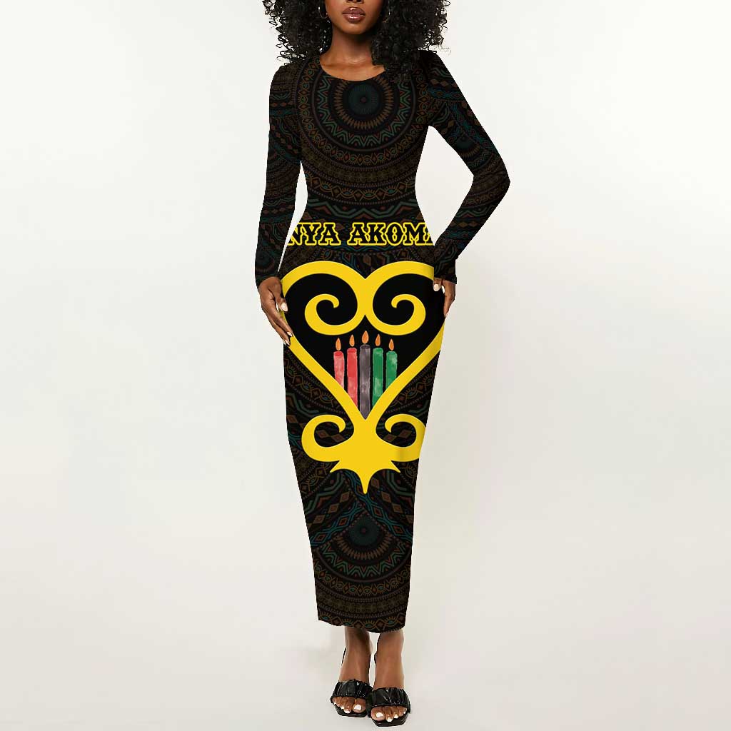 Personalized  African-American Black Love Day Long Sleeve Bodycon Dress Sankofa Heart - Nya Akoma