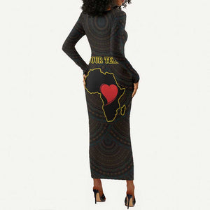 Personalized  African-American Black Love Day Long Sleeve Bodycon Dress Sankofa Heart - Nya Akoma