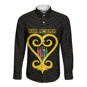 Personalized  African-American Black Love Day Long Sleeve Button Shirt Sankofa Heart - Nya Akoma