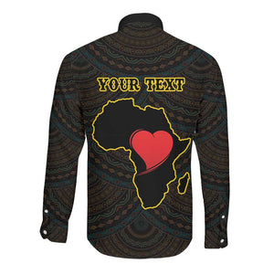 Personalized  African-American Black Love Day Long Sleeve Button Shirt Sankofa Heart - Nya Akoma