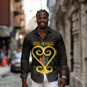 Personalized  African-American Black Love Day Long Sleeve Button Shirt Sankofa Heart - Nya Akoma