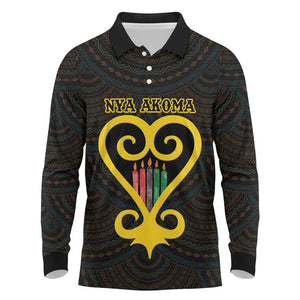 Personalized  African-American Black Love Day Long Sleeve Polo Shirt Sankofa Heart - Nya Akoma