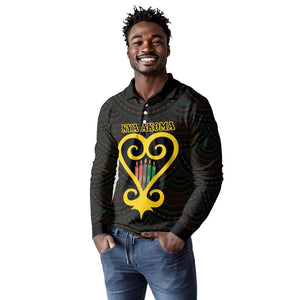 Personalized  African-American Black Love Day Long Sleeve Polo Shirt Sankofa Heart - Nya Akoma