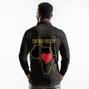 Personalized  African-American Black Love Day Long Sleeve Polo Shirt Sankofa Heart - Nya Akoma