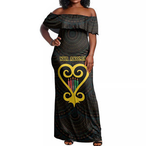 Personalized  African-American Black Love Day Off Shoulder Maxi Dress Sankofa Heart - Nya Akoma