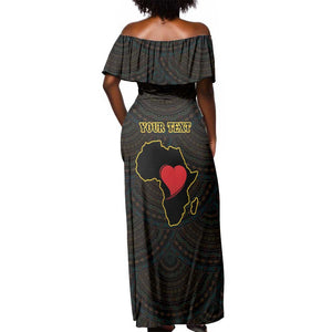 Personalized  African-American Black Love Day Off Shoulder Maxi Dress Sankofa Heart - Nya Akoma