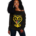 Personalized  African-American Black Love Day Off Shoulder Sweater Sankofa Heart - Nya Akoma