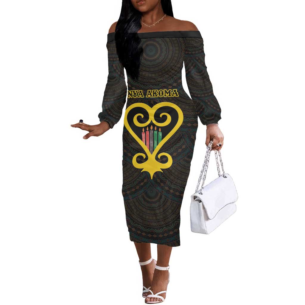 Personalized  African-American Black Love Day Off The Shoulder Long Sleeve Dress Sankofa Heart - Nya Akoma