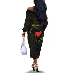 Personalized  African-American Black Love Day Off The Shoulder Long Sleeve Dress Sankofa Heart - Nya Akoma