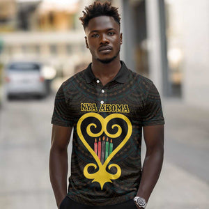 Personalized  African-American Black Love Day Polo Shirt Sankofa Heart - Nya Akoma