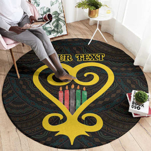 Personalized African-American Black Love Day Round Carpet Sankofa Heart - Nya Akoma