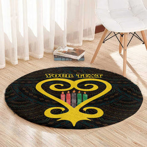 Personalized African-American Black Love Day Round Carpet Sankofa Heart - Nya Akoma