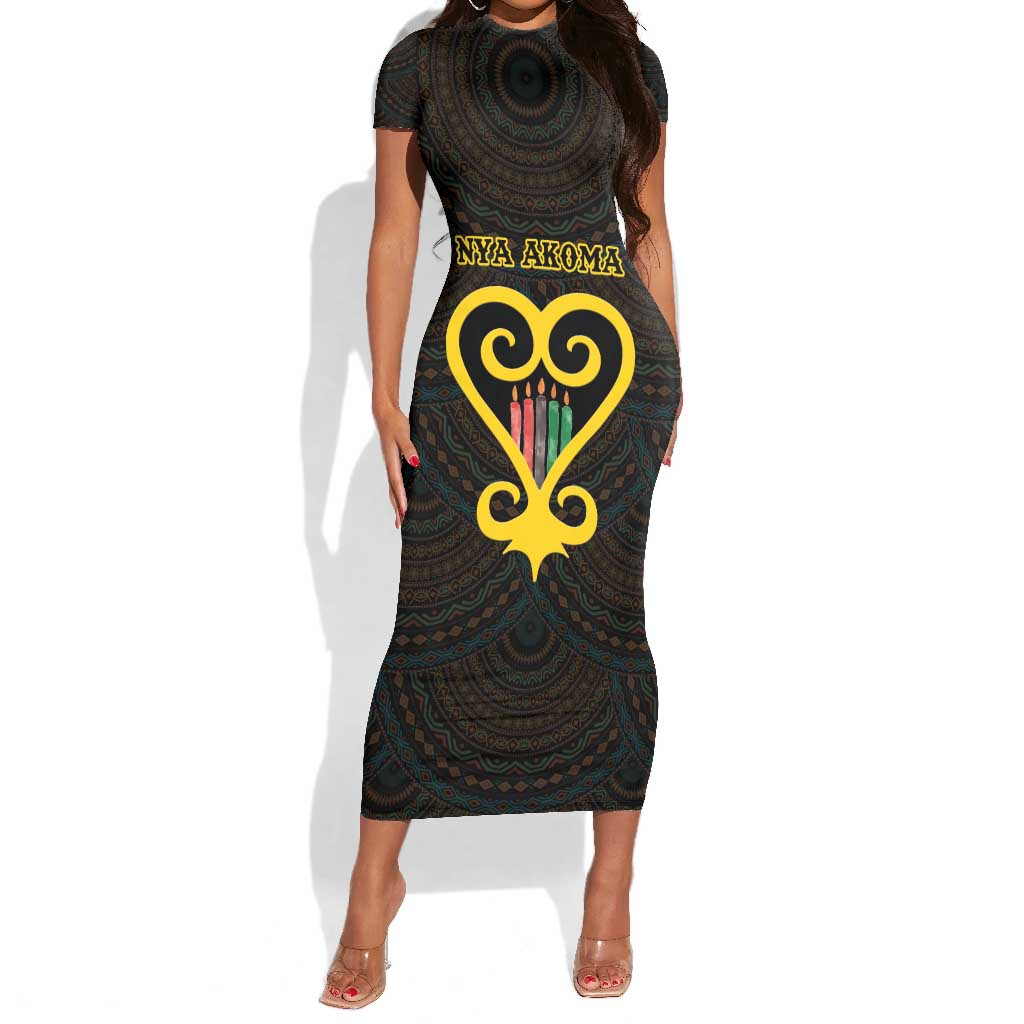 Personalized  African-American Black Love Day Short Sleeve Bodycon Dress Sankofa Heart - Nya Akoma