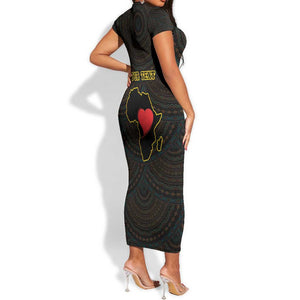 Personalized  African-American Black Love Day Short Sleeve Bodycon Dress Sankofa Heart - Nya Akoma