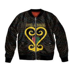 Personalized  African-American Black Love Day Sleeve Zip Bomber Jacket Sankofa Heart - Nya Akoma