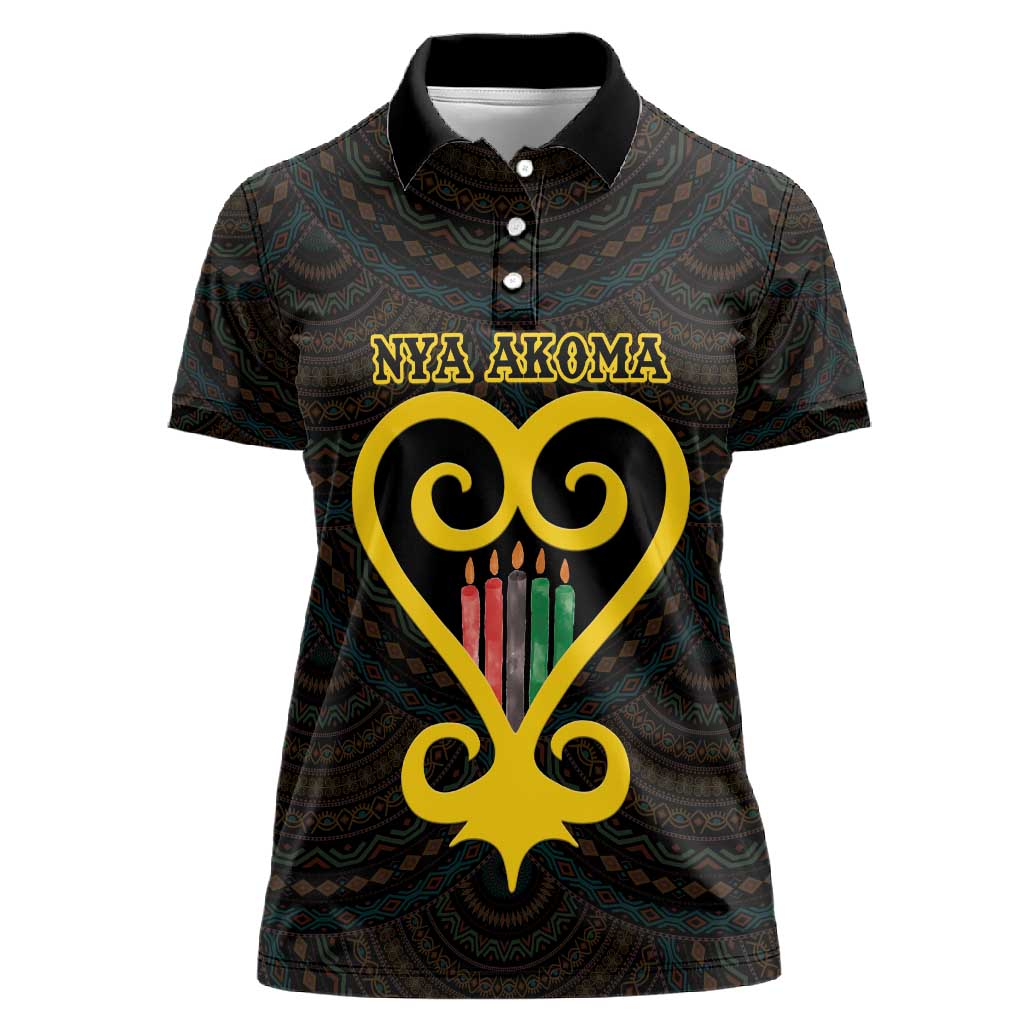 Personalized  African-American Black Love Day Women Polo Shirt Sankofa Heart - Nya Akoma