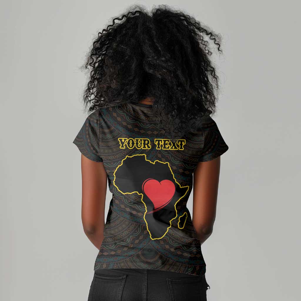 Personalized  African-American Black Love Day Women V-Neck T-Shirt Sankofa Heart - Nya Akoma
