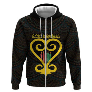 Personalized  African-American Black Love Day Zip Hoodie Sankofa Heart - Nya Akoma