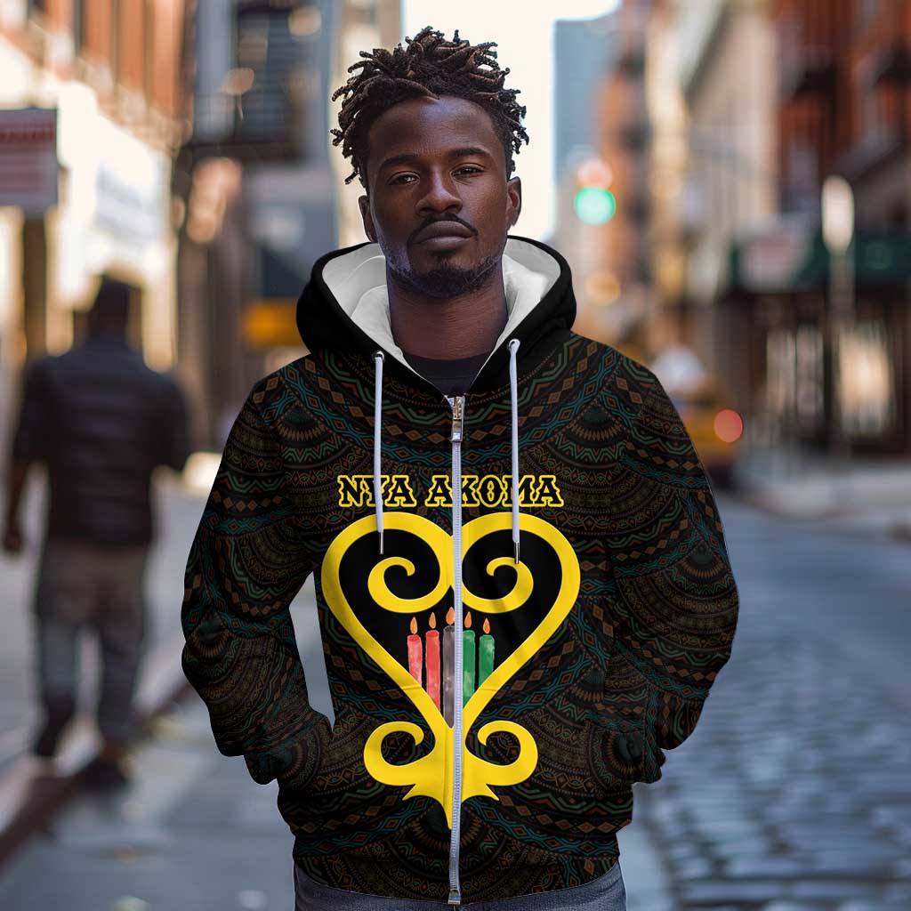 Personalized  African-American Black Love Day Zip Hoodie Sankofa Heart - Nya Akoma