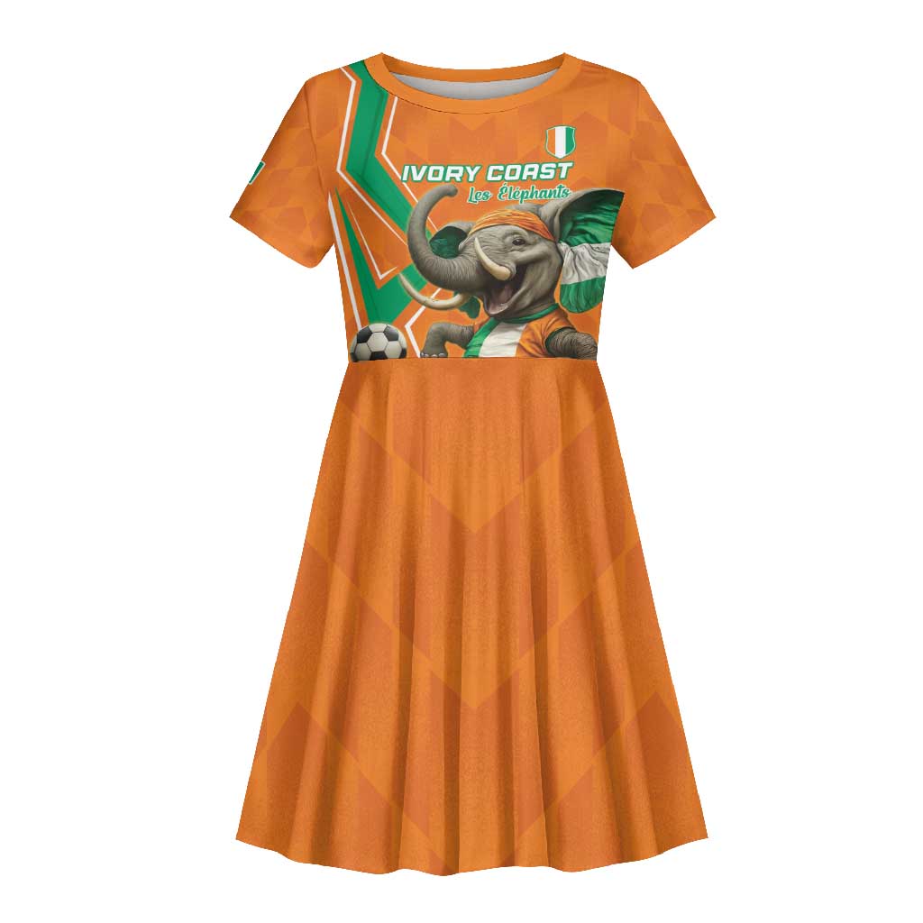 Custom Afro Ivory Coast Football Kid Short Sleeve Dress Go Champions