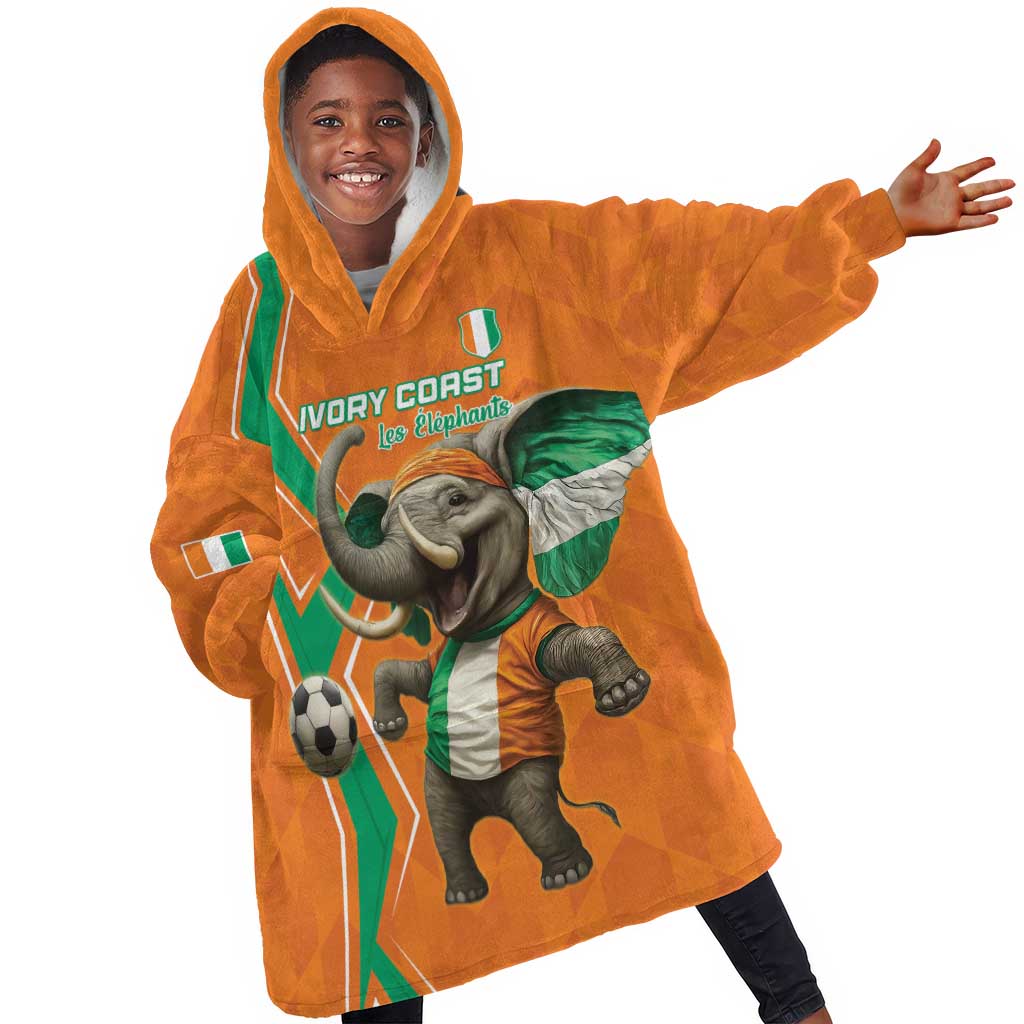 Custom Afro Ivory Coast Football Kid Wearable Blanket Hoodie Go Champions