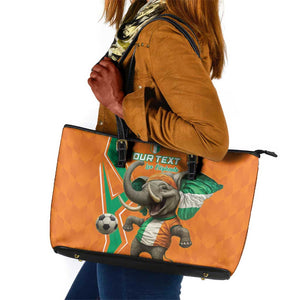 Custom Afro Ivory Coast Football Leather Tote Bag Go Champions