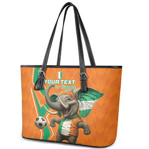 Custom Afro Ivory Coast Football Leather Tote Bag Go Champions