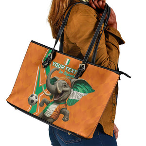 Custom Afro Ivory Coast Football Leather Tote Bag Go Champions