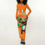 Custom Afro Ivory Coast Football Long Sleeve Bodycon Dress Go Champions LT15