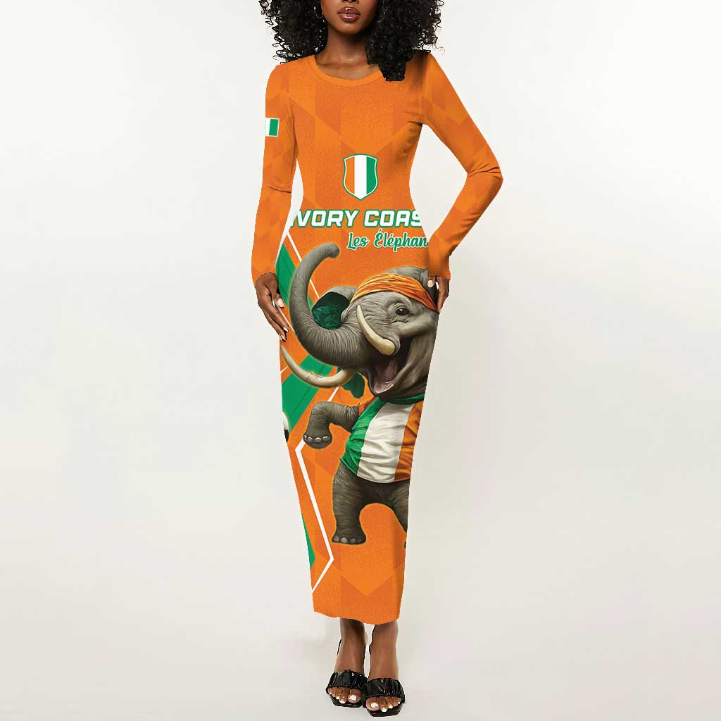 Custom Afro Ivory Coast Football Long Sleeve Bodycon Dress Go Champions LT15