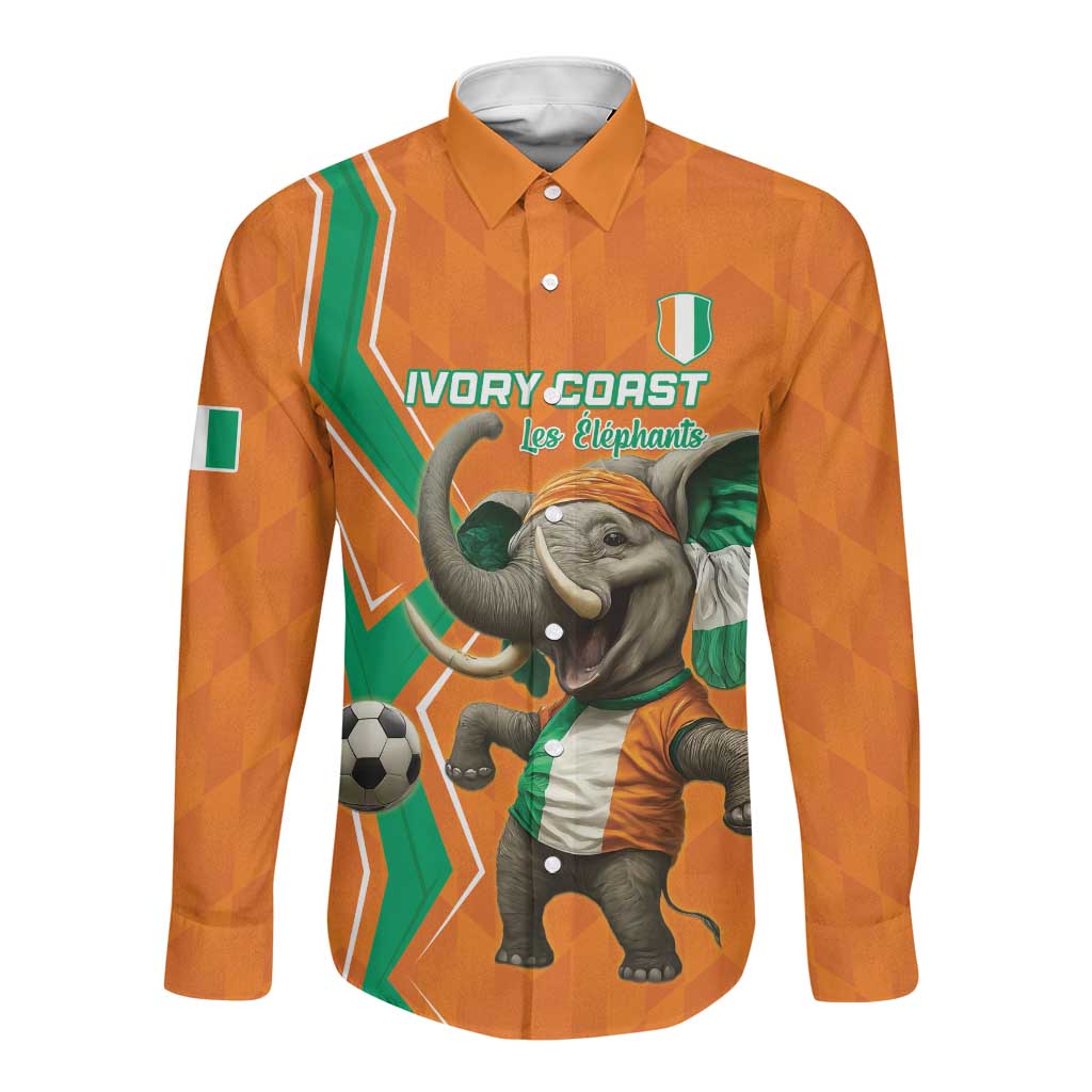 Custom Afro Ivory Coast Football Long Sleeve Button Shirt Go Champions