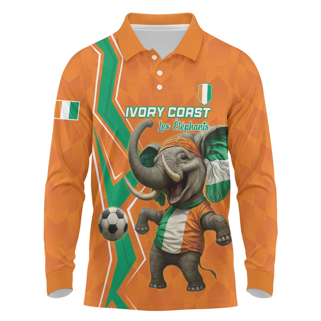 Custom Afro Ivory Coast Football Long Sleeve Polo Shirt Go Champions