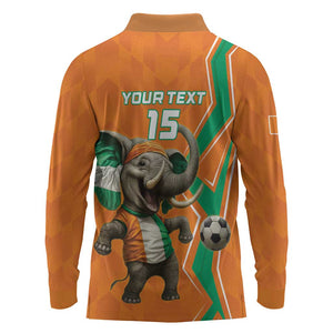 Custom Afro Ivory Coast Football Long Sleeve Polo Shirt Go Champions