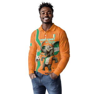 Custom Afro Ivory Coast Football Long Sleeve Polo Shirt Go Champions