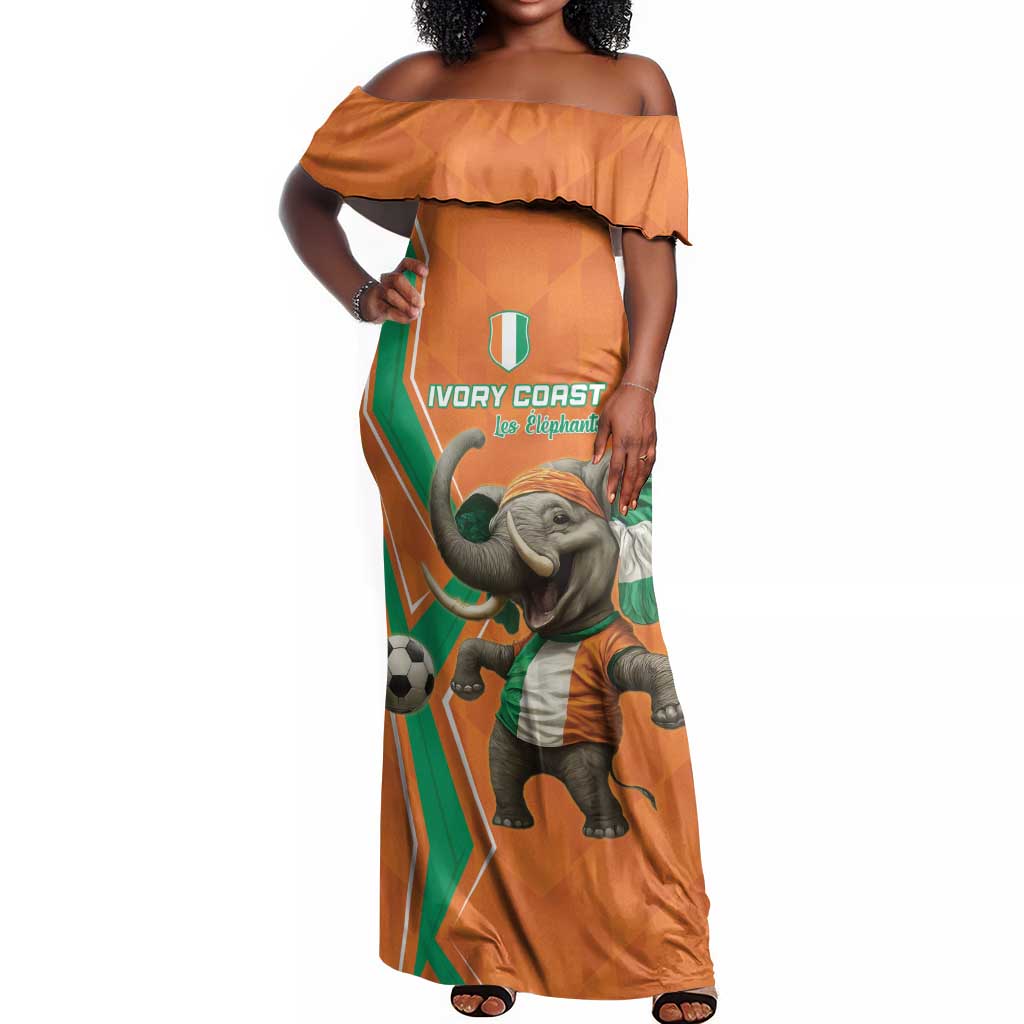 Custom Afro Ivory Coast Football Off Shoulder Maxi Dress Go Champions