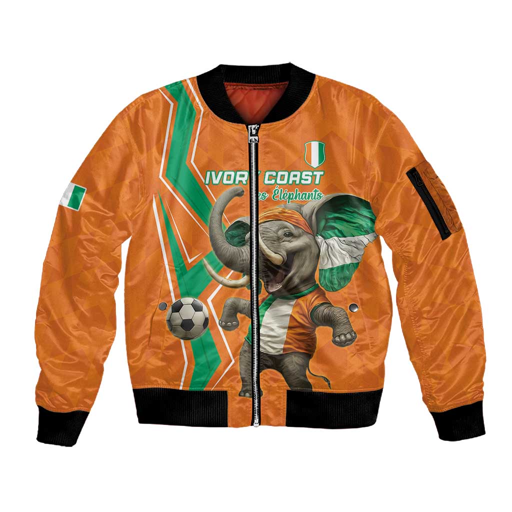 Custom Afro Ivory Coast Football Sleeve Zip Bomber Jacket Go Champions