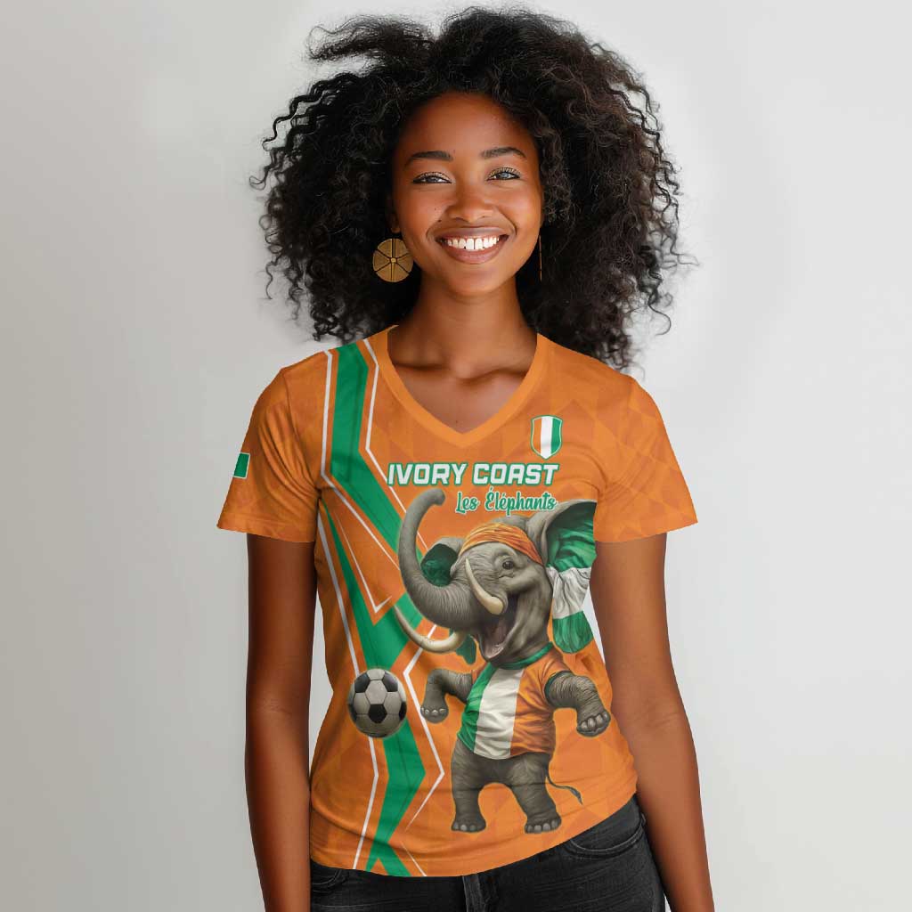 Custom Afro Ivory Coast Football Women V-Neck T-Shirt Go Champions