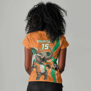 Custom Afro Ivory Coast Football Women V-Neck T-Shirt Go Champions